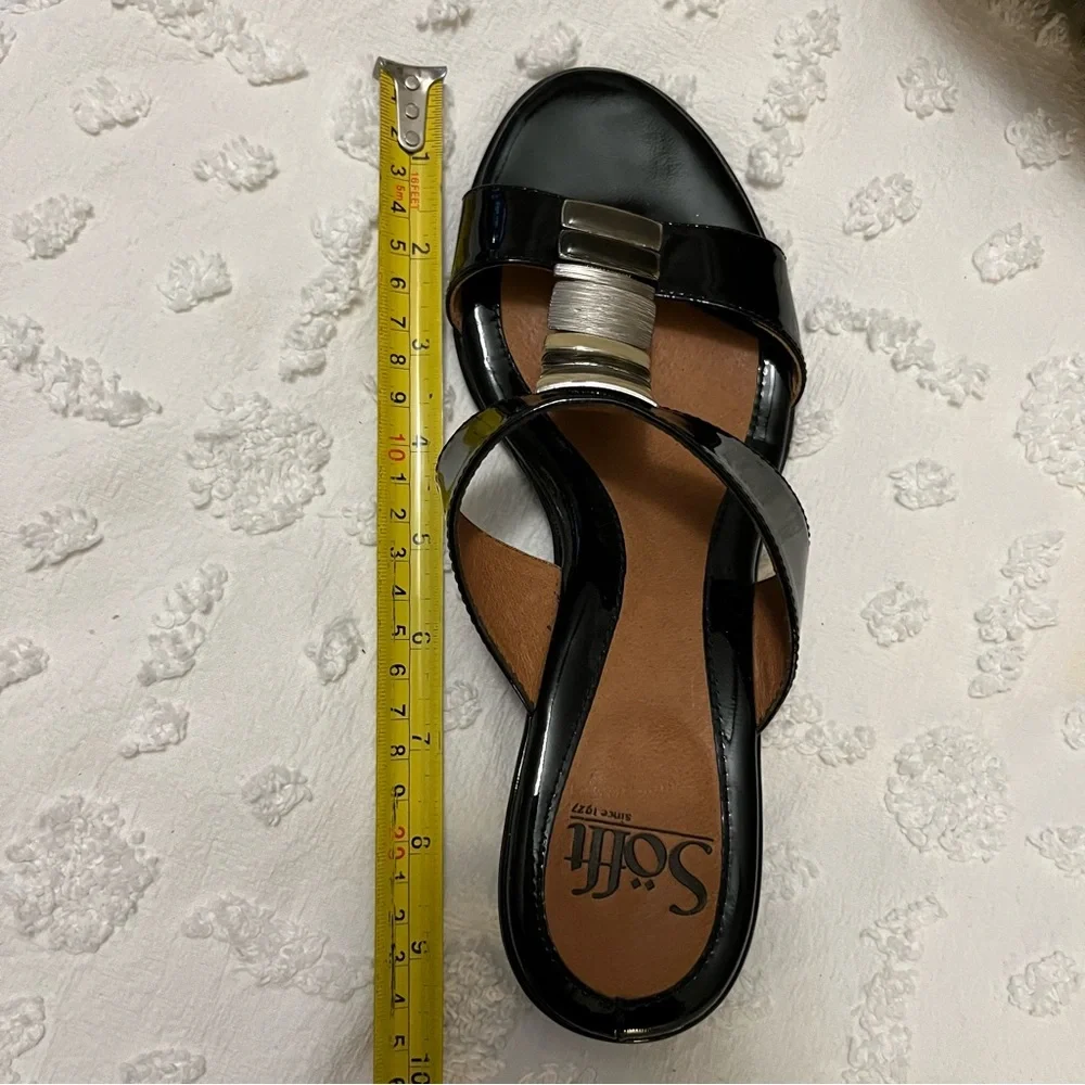 Sofft Wedge Black Spatenstich Leather Slide Slip On Open Toe Mule Sandals Sz 7N